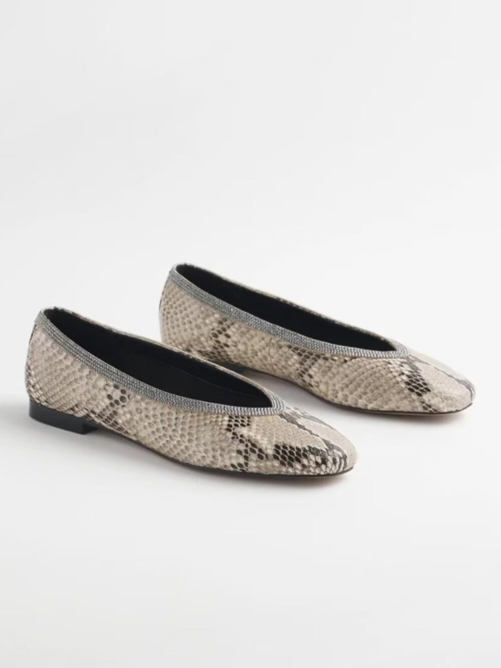 Chico's Snake Print Ballet Flats 11M Gray Black Square Toe Slip On Shoes